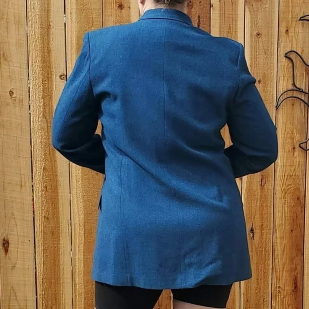 Vintage Pendleton Virgin Wool 2 Button Teal Blue Blazer Size Small Petite - Picture 4 of 17